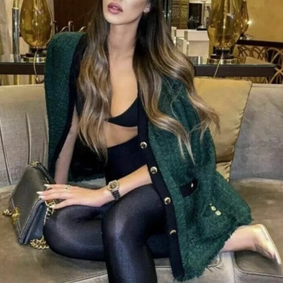 Zara Green Tweed Blazer - Picture 3 of 8